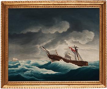 Two Chinese Export paintings of East Indiamen, Qing dynasty, circa 1800.