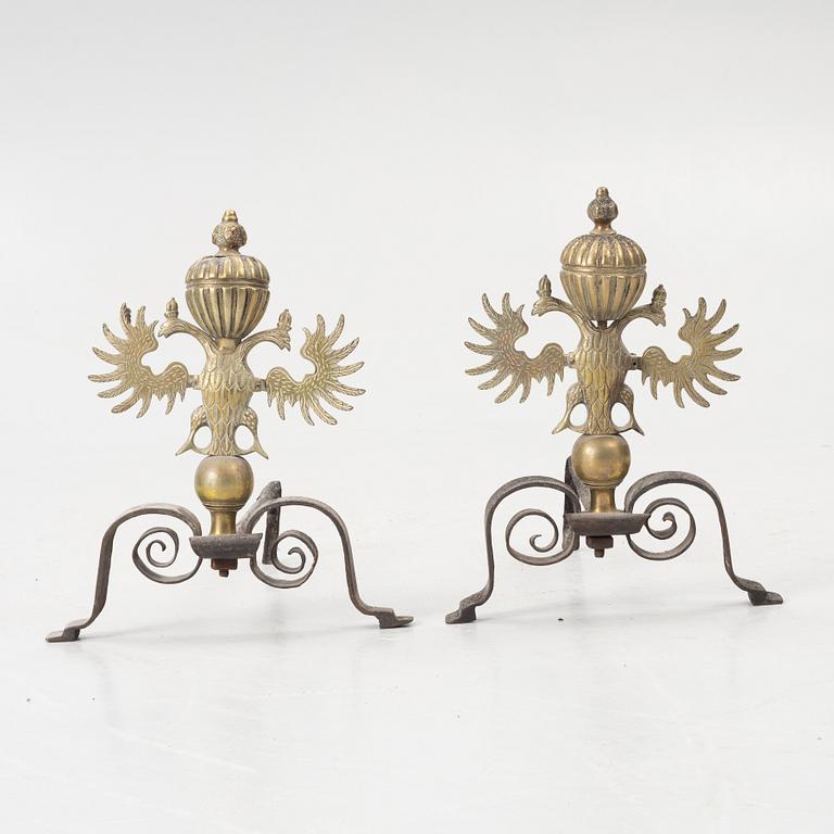 Fire dogs, a pair, circa 1900.