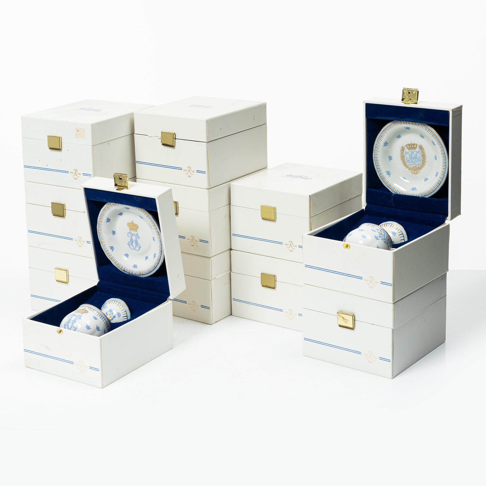 Eleven porcelain custard cups with covers and saucers, Rörstrand, Sweden, second half of the 20th century.