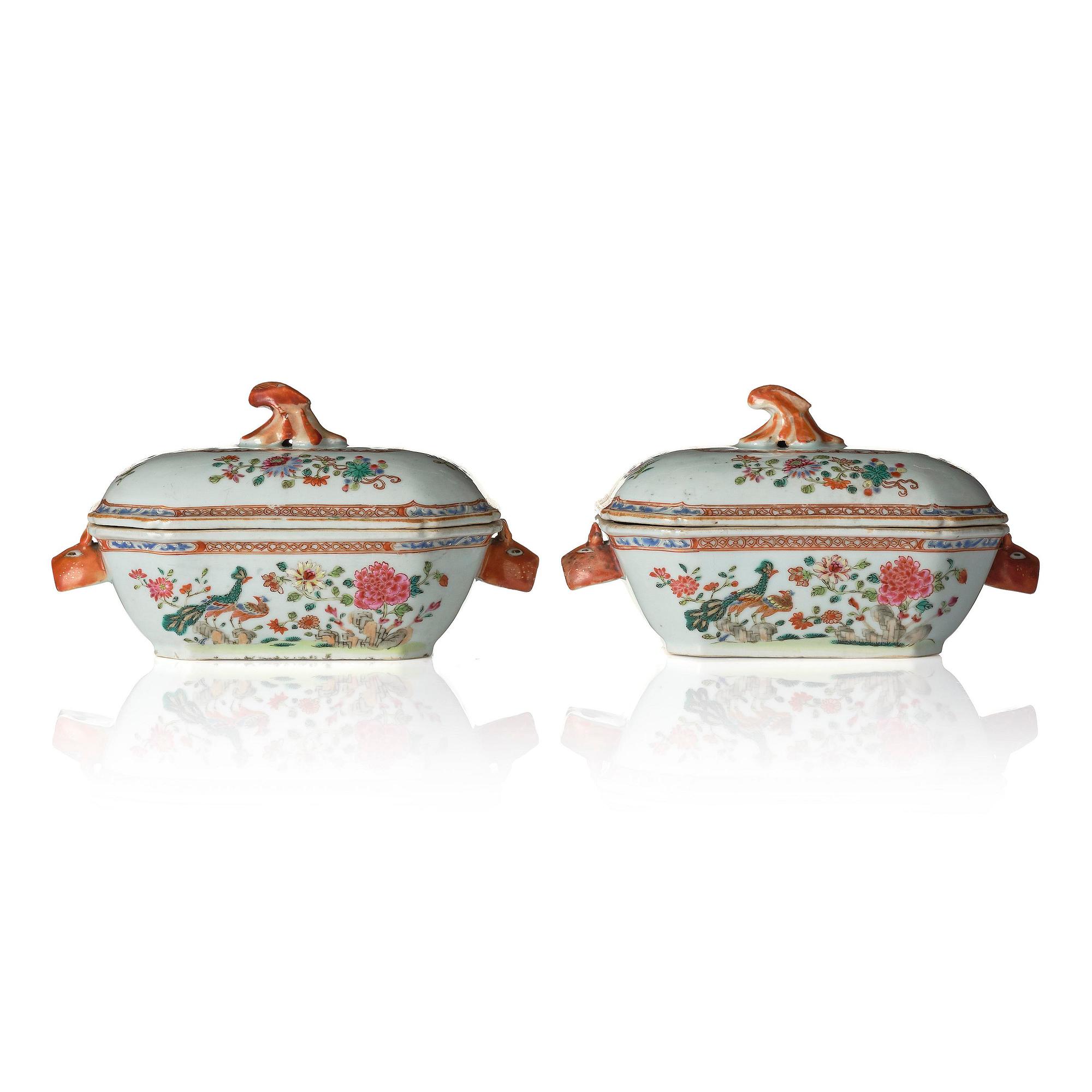A pair of famille rose butter tureens, Qing dynasty, Qianlong (1736-95).