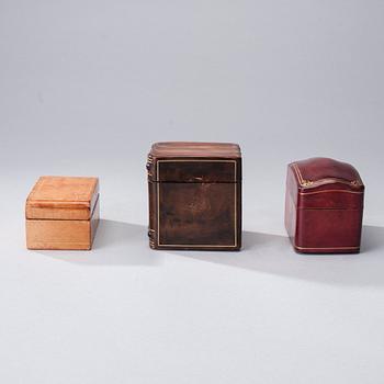 ETUIER, 3 st, läder, Italien, Frankrike 1900-tal.