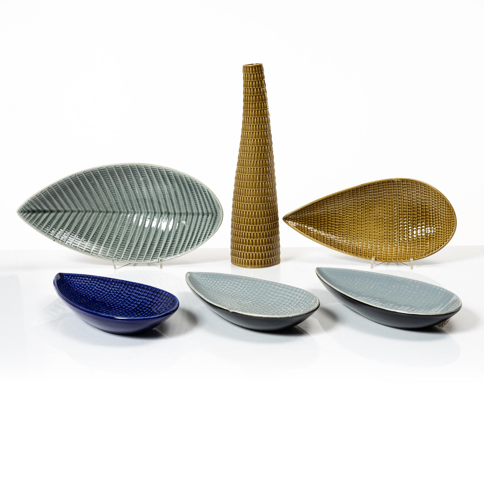 Stig Lindberg, keramik, 6 delar, "Reptil", Gustavsberg.