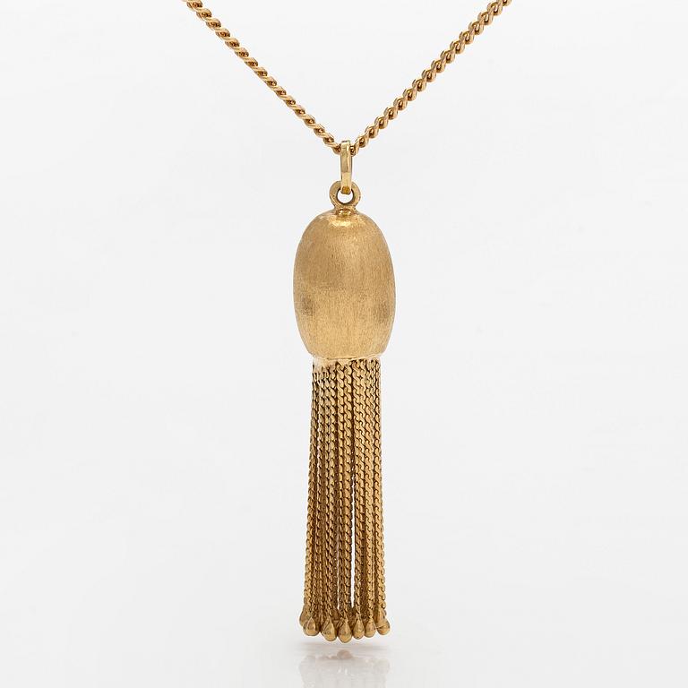 Kaulakoru, 14K ja 18K kultaa, tupsuriipuksella. Sveitsi ja Italia.