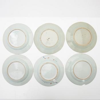 Tallrikar, 6 st, porslin, Kina, 17/1800-tal.