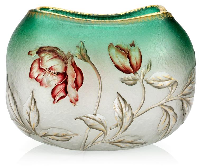 A Daum cut and enamelled glass vase, Nancy, France circa 1895.