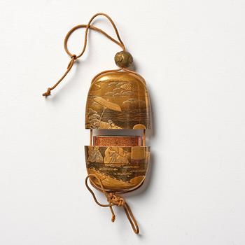 Inro, lack. Japan, 1800-tal. Signerad.