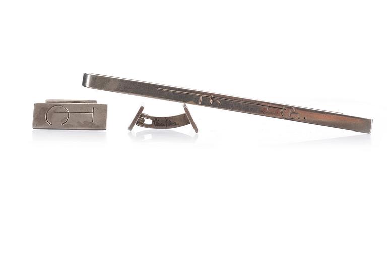 SLIPSNÅL och MANSCHETTKNAPPAR, ett par, silver, Wiwen Nilsson, 1939-45, vikt ca 20g.