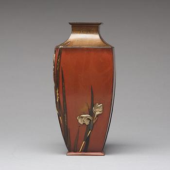 A Japanese Inlaid Bronze Vase, Meiji (1868-1912), signed.