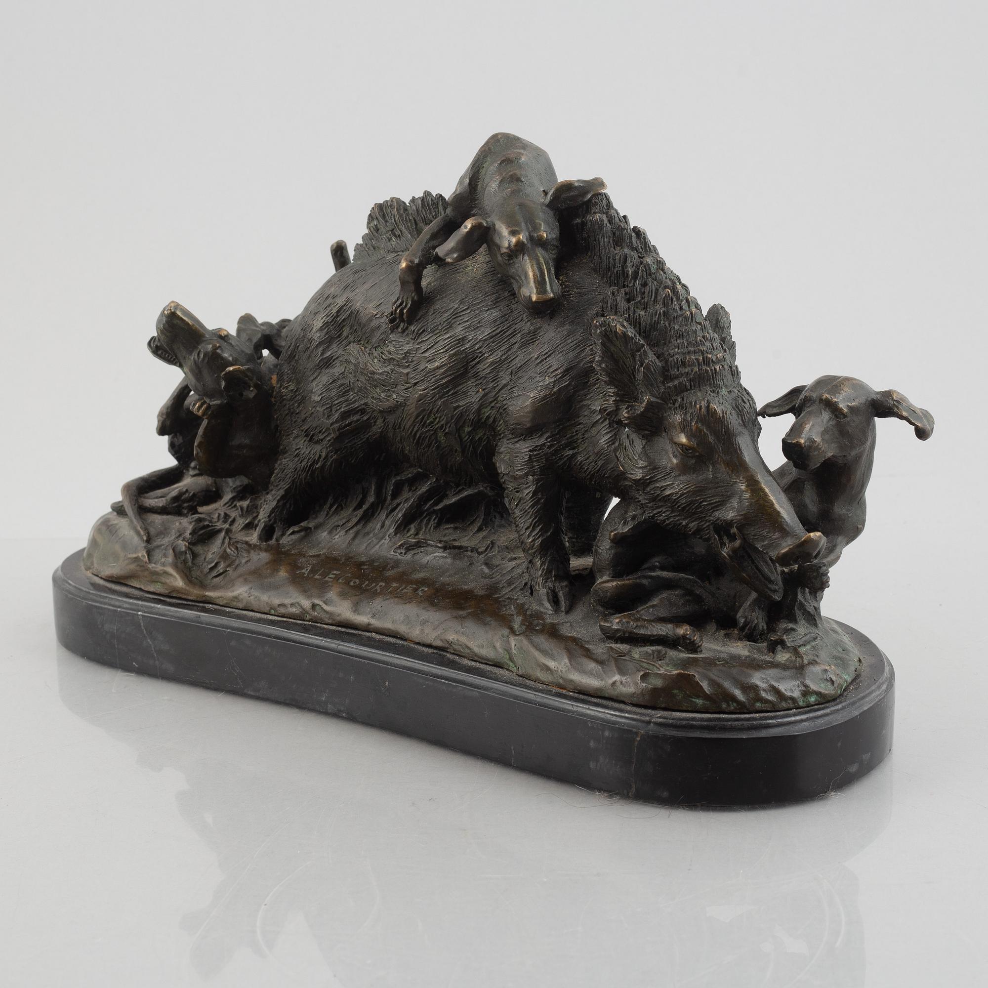 A. Lecourtier, Vildsvinsjakt.