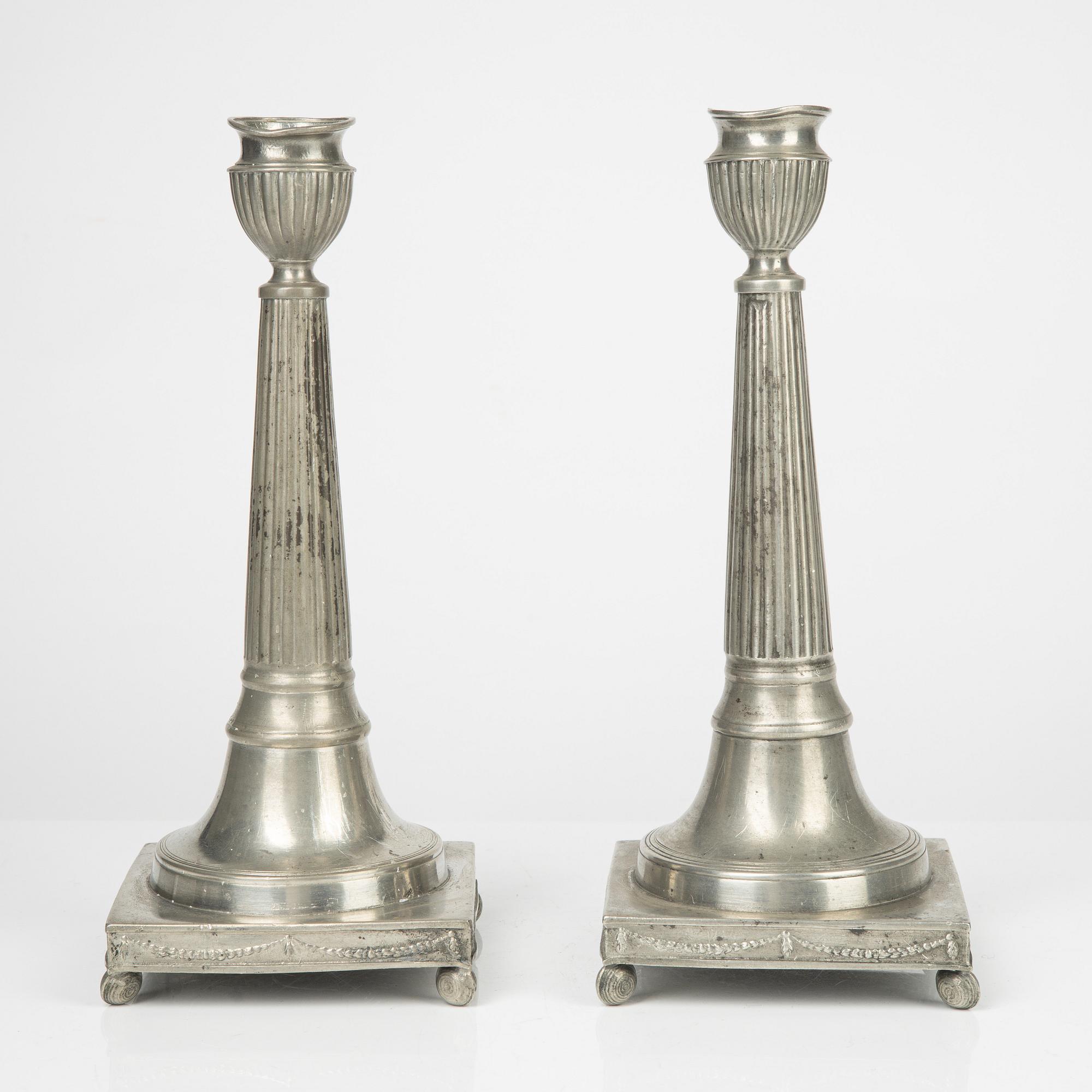 Pehr Johan Mattson, ljusstakar, ett par, tenn, Mariestad 1808-1838.