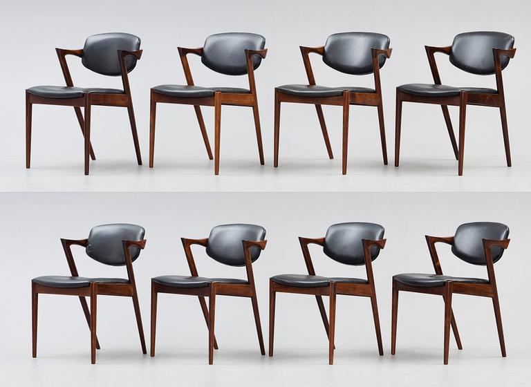 A set of eight Kai Kristiansen palisander 'model 42' chairs, Schou Andersen Møbelfabrik, Denmark 1950-60's.