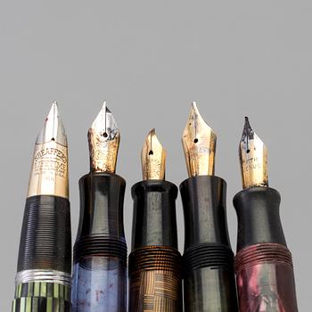 FIVE FOUNTAIN PENS, first half of the 20th century.