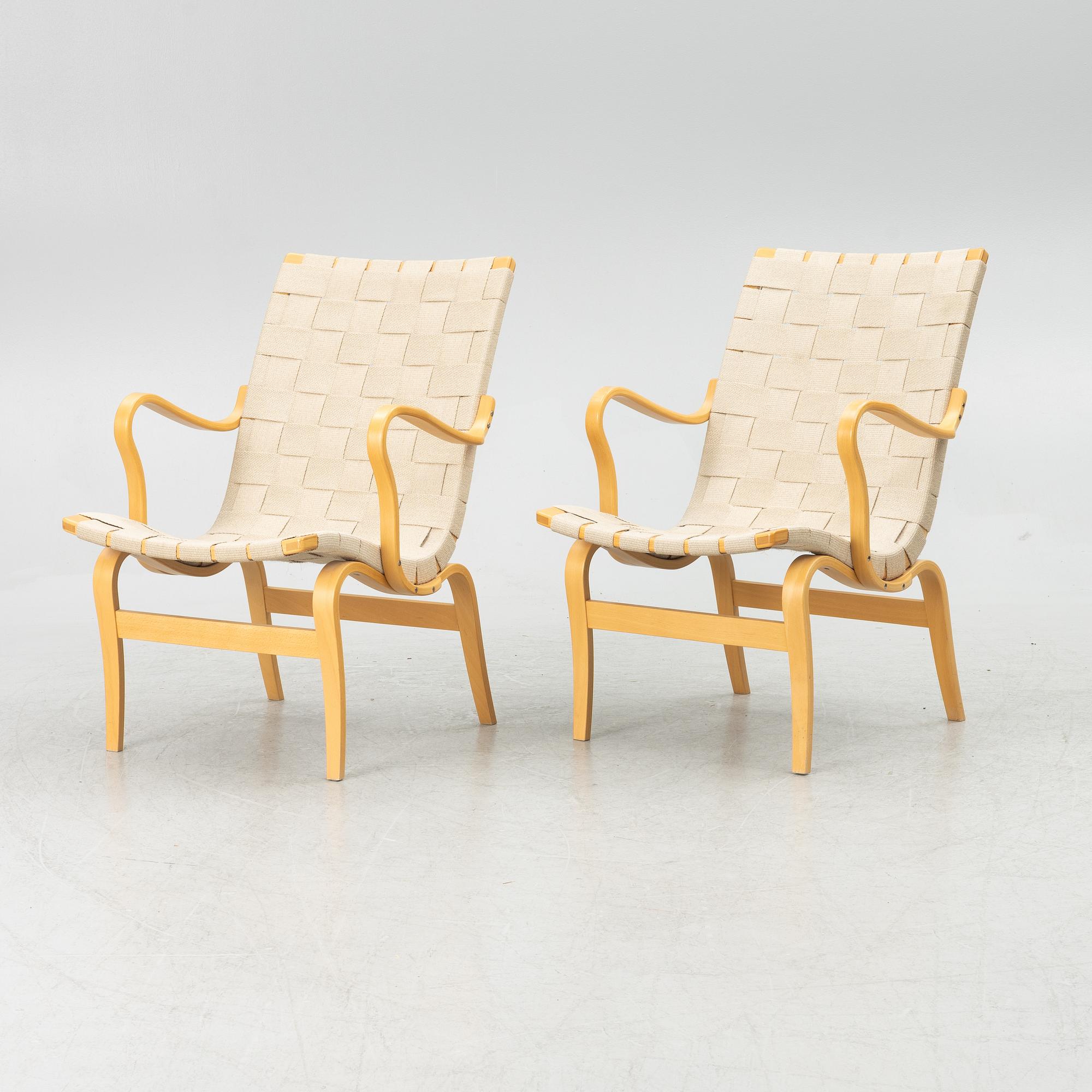 Bruno Mathsson, armchairs, a pair, "Eva", Dux, late 20th century.