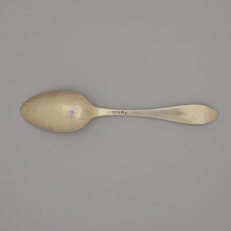 Erik Bratt, begravningssked, förgyllt silver, Uddevalla (verksam 1798-1816).