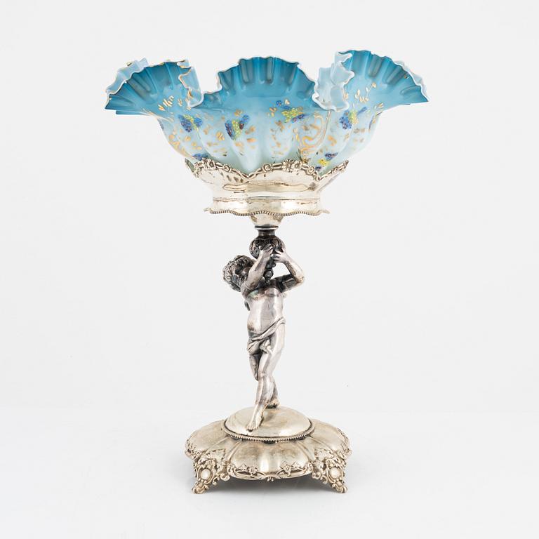 A glass and silver plated centerpiece, Homan Silver Plate Company, around the year 1900.