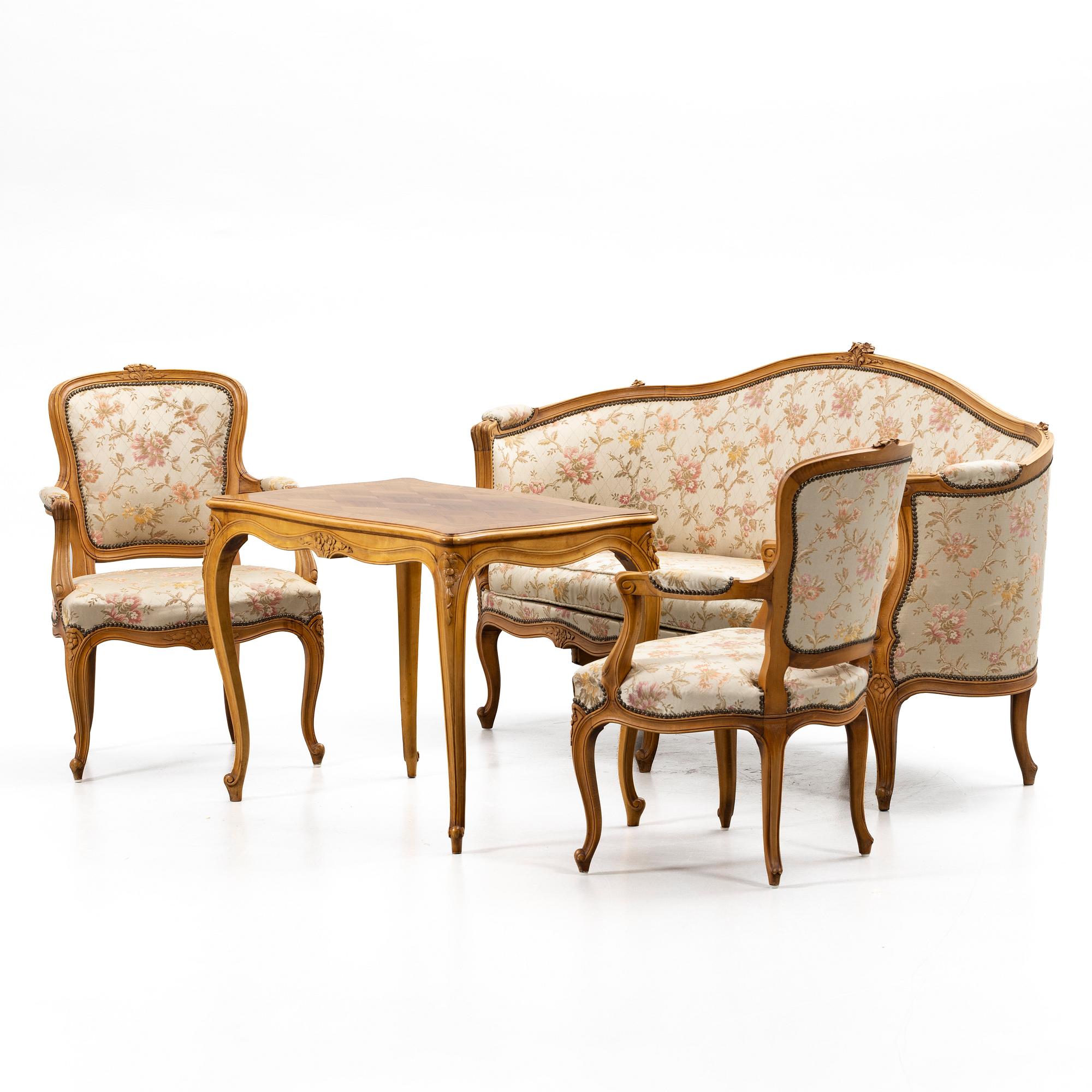 Salon suite, 4 pieces, Louis XV style, 20th century.