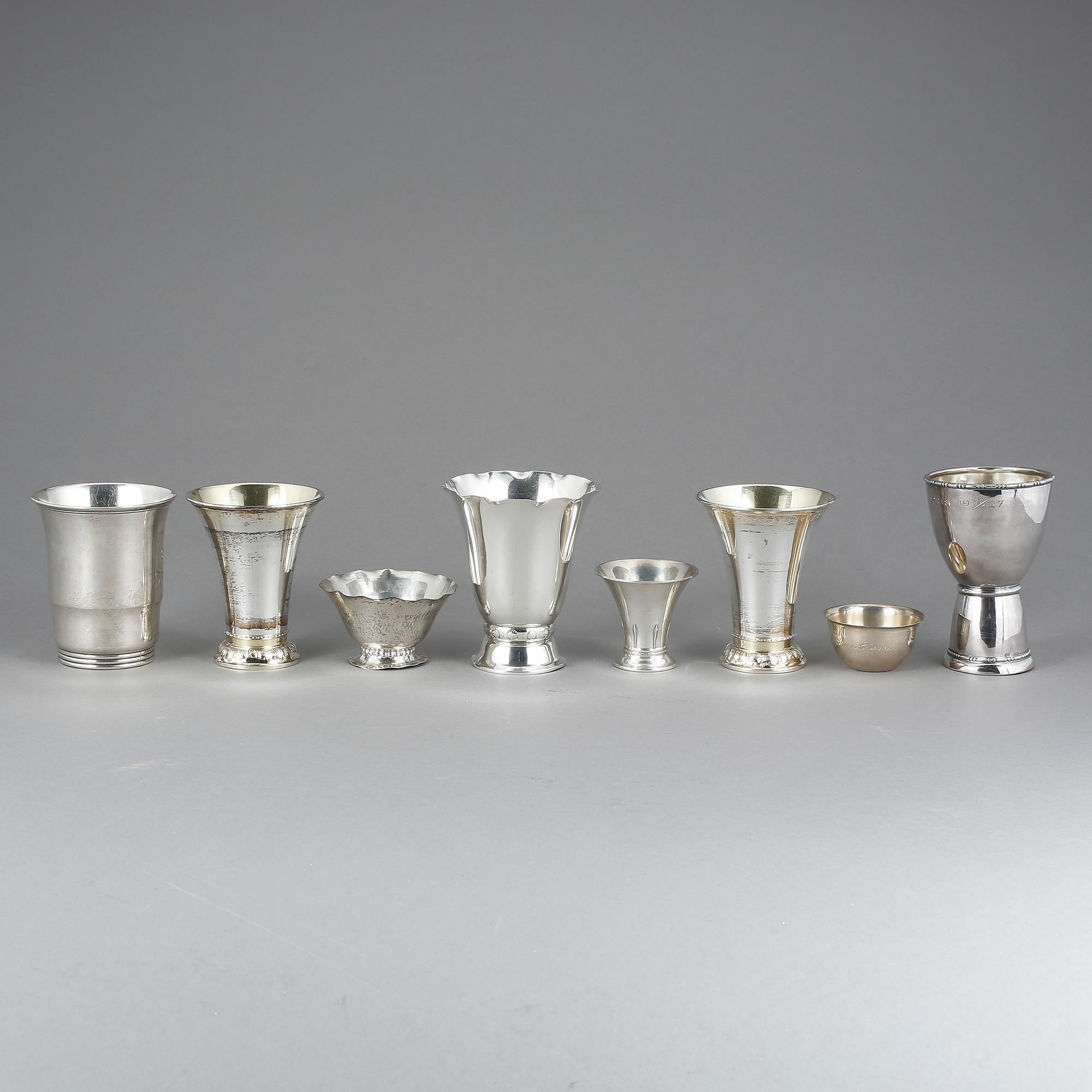 PARTI SILVERFÖREMÅL, 9 st, bla K. Anderson, 1900-tal. Tot ca 503 gram.