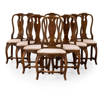 546. Eight Swedish Rococo 18th century chairs.