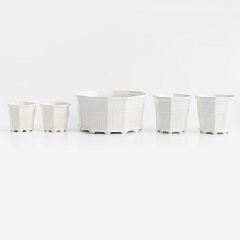 Prins Eugen, five 'Waldemarsudde' porcelain plant pots, Gustavsberg.