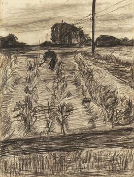 EVERT LUNDQUIST, charcoal and crayon, signed on the passepartout and on verso.