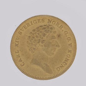 A gold 1 ducat coin Karl XIV Johan of Sweden, 1832.