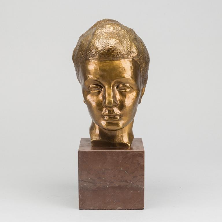 HELGE HÖGBOM, skulptur gulpatinerad brons signerad.