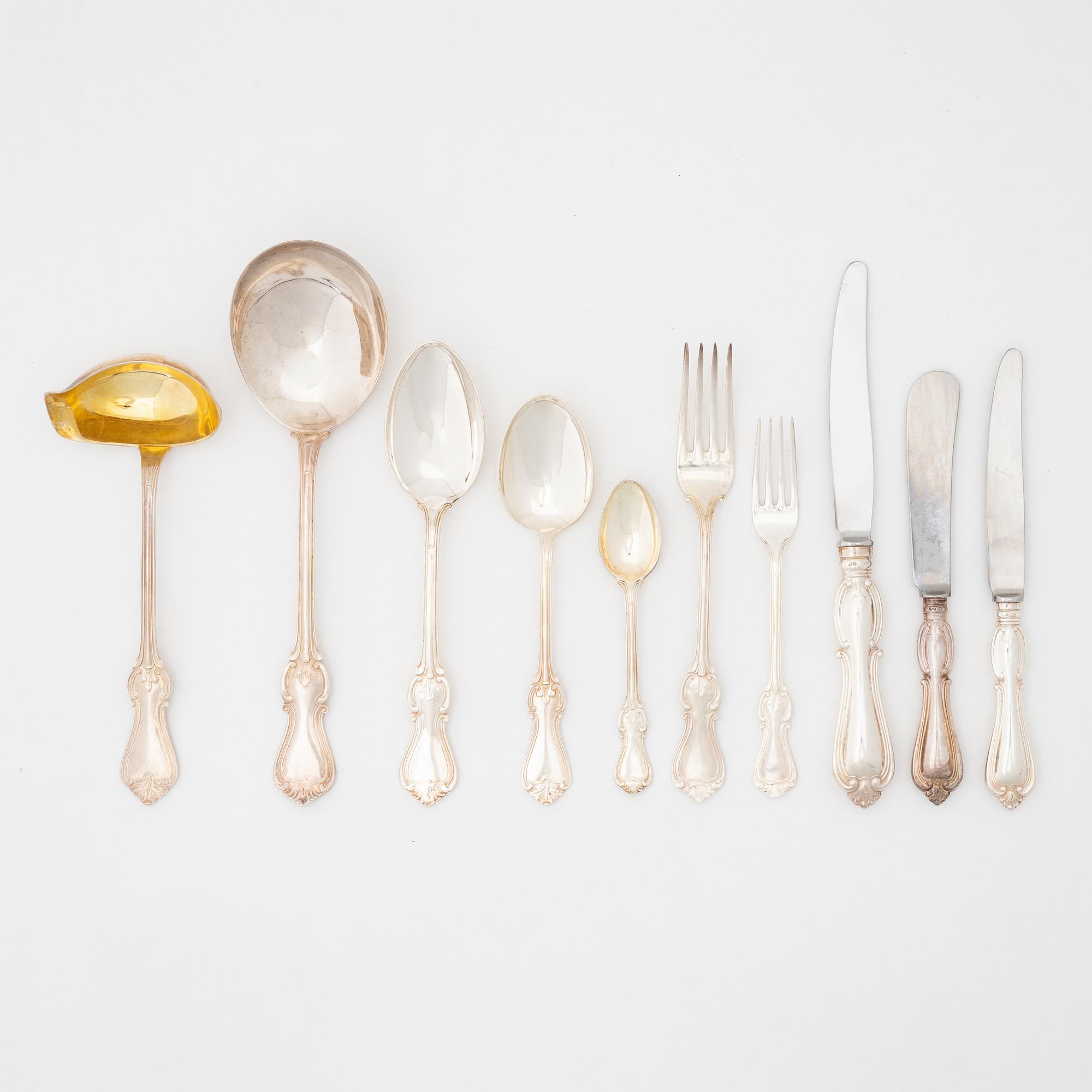 An 86-piece Swedish  silver cutlery, model 'Olga', marks of GAB, Eskilstuna, including 1974.