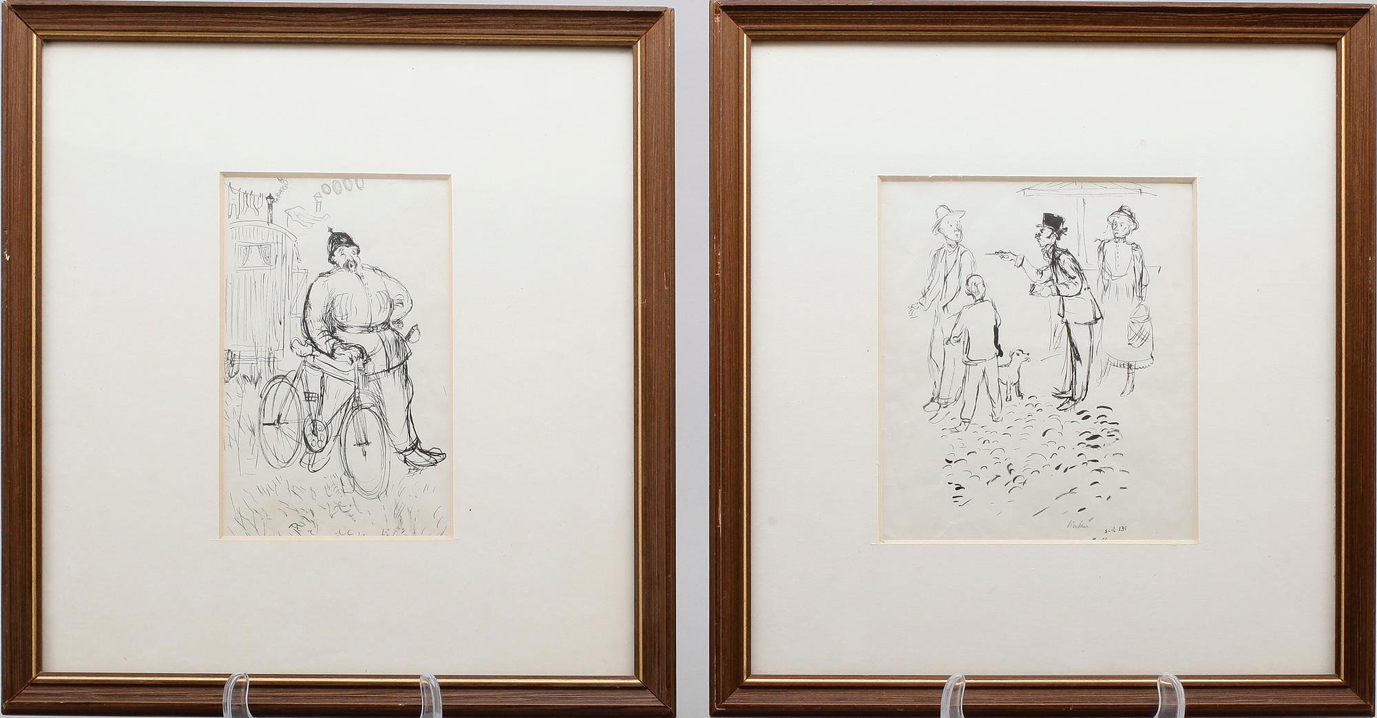 RAGNAR LINDEN, blyerts- och tuschteckningar, 9 st, signerade.