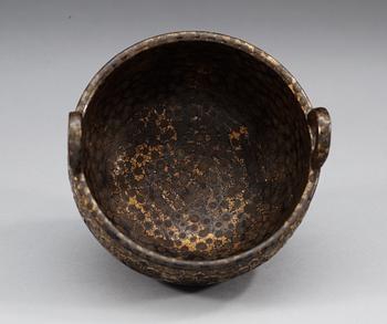 A bronze imitating porcelain tripod censer, presumably late Qing dynasty with Qianlong seal mark.