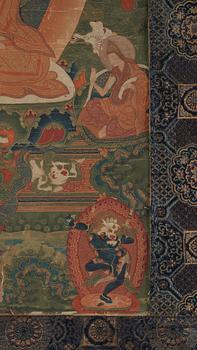 A finely painted Tibeto-Chinese thangka portraying Tsong Khapa, 18th/early 19th century.