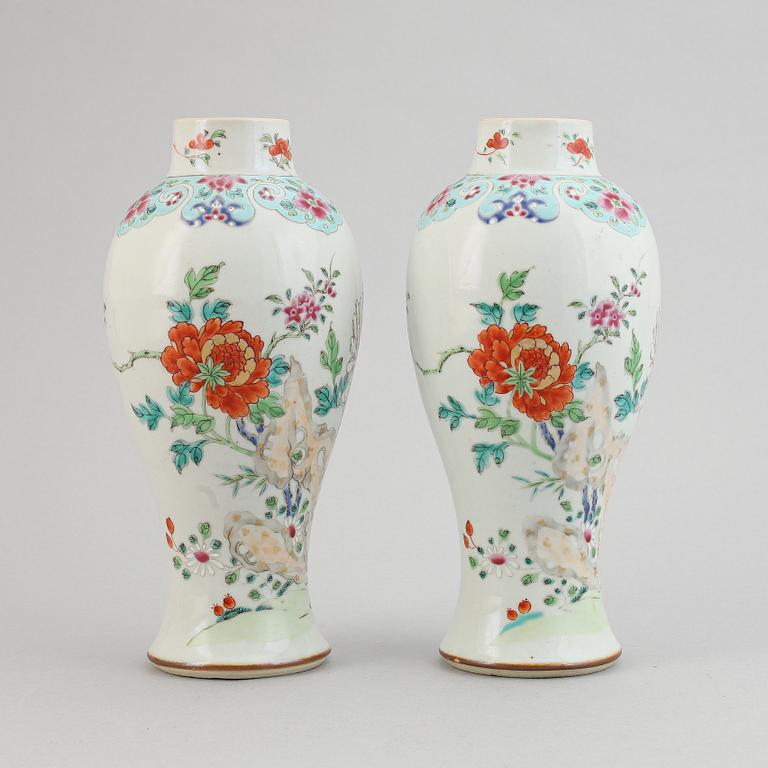 A pair of famille rose vases, Qing dynasty, Qianlong (1736-95).