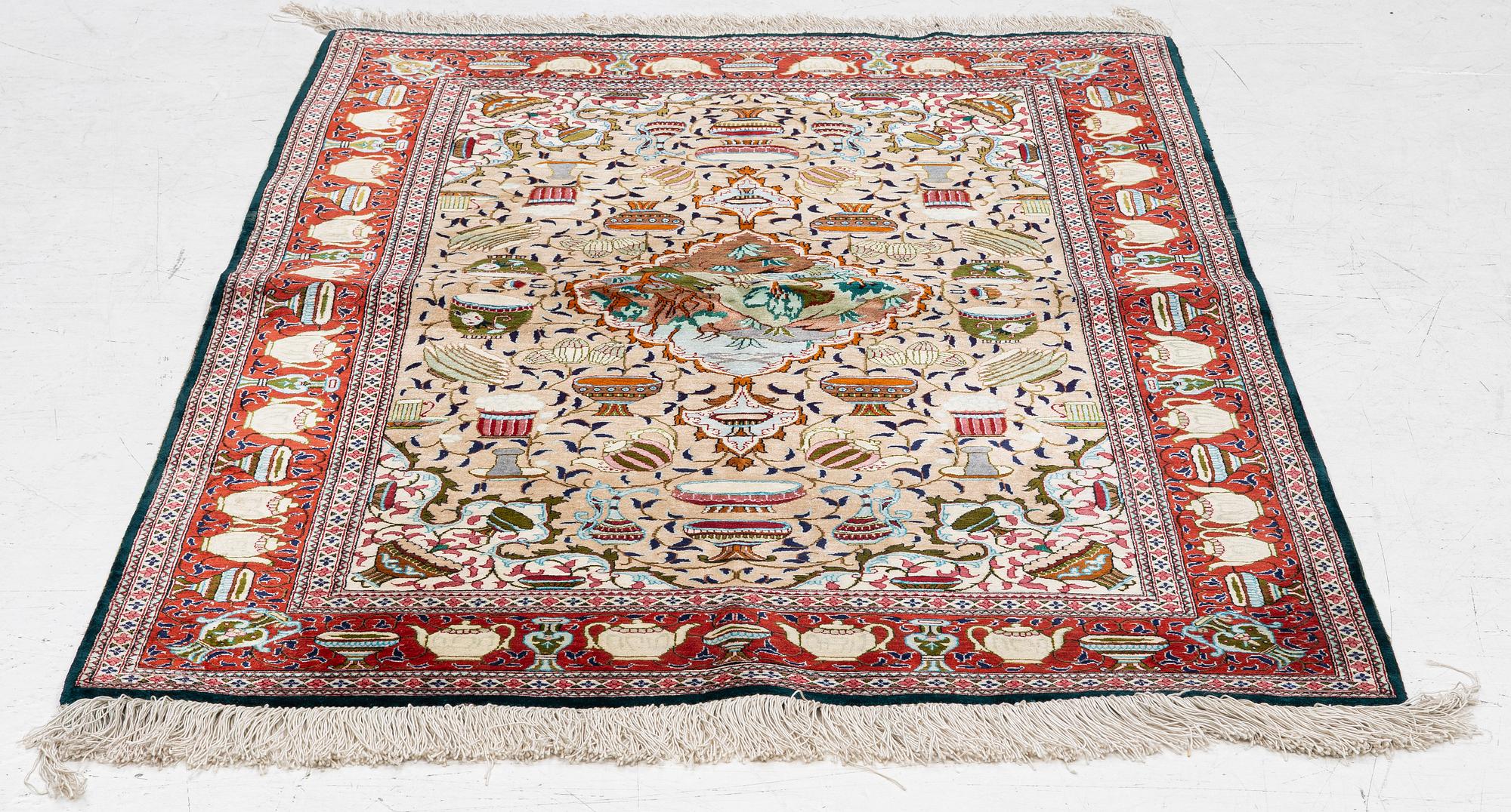Rug, silk, figural, approx. 151 x 100 cm.