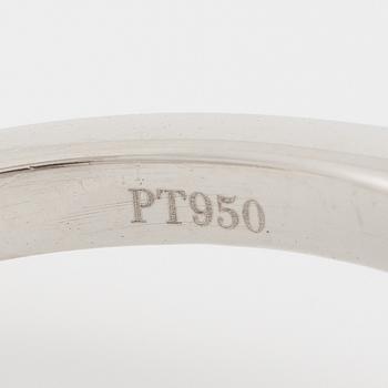 Ring, Fred Leighton platinum with an oval faceted tanzanite and fancy-cut diamonds.