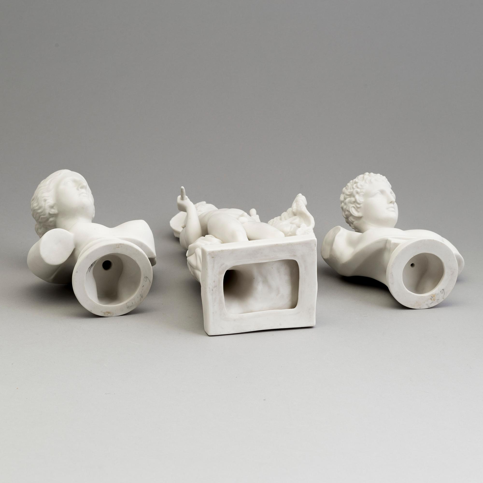 A PARIAN FIGURE AND A PAIR OF BUSTS, Gustafsberg ca 1900.