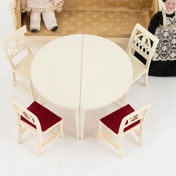 Dollhouse furniture, 14 pieces, Berit Bergström, Nolbyn, Värmland craftsmanship, 1930s/40s.