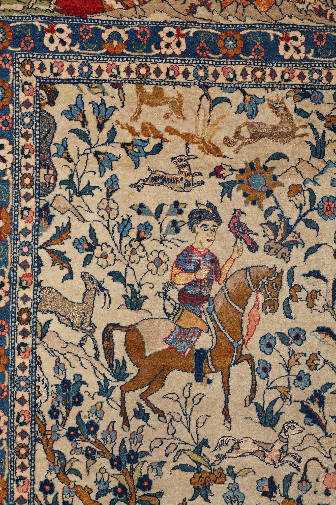MATTO, a semi-antique Teheran probably, a figural part silk, ca 347,5-345,5 x 242 cm.