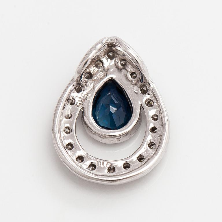 Pendant, faceted sapphire, brilliant cut diamonds, 14K white gold.