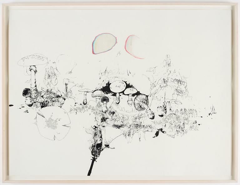 MATT GREENE, utförd 2003, bläck och färgkrita på papper.