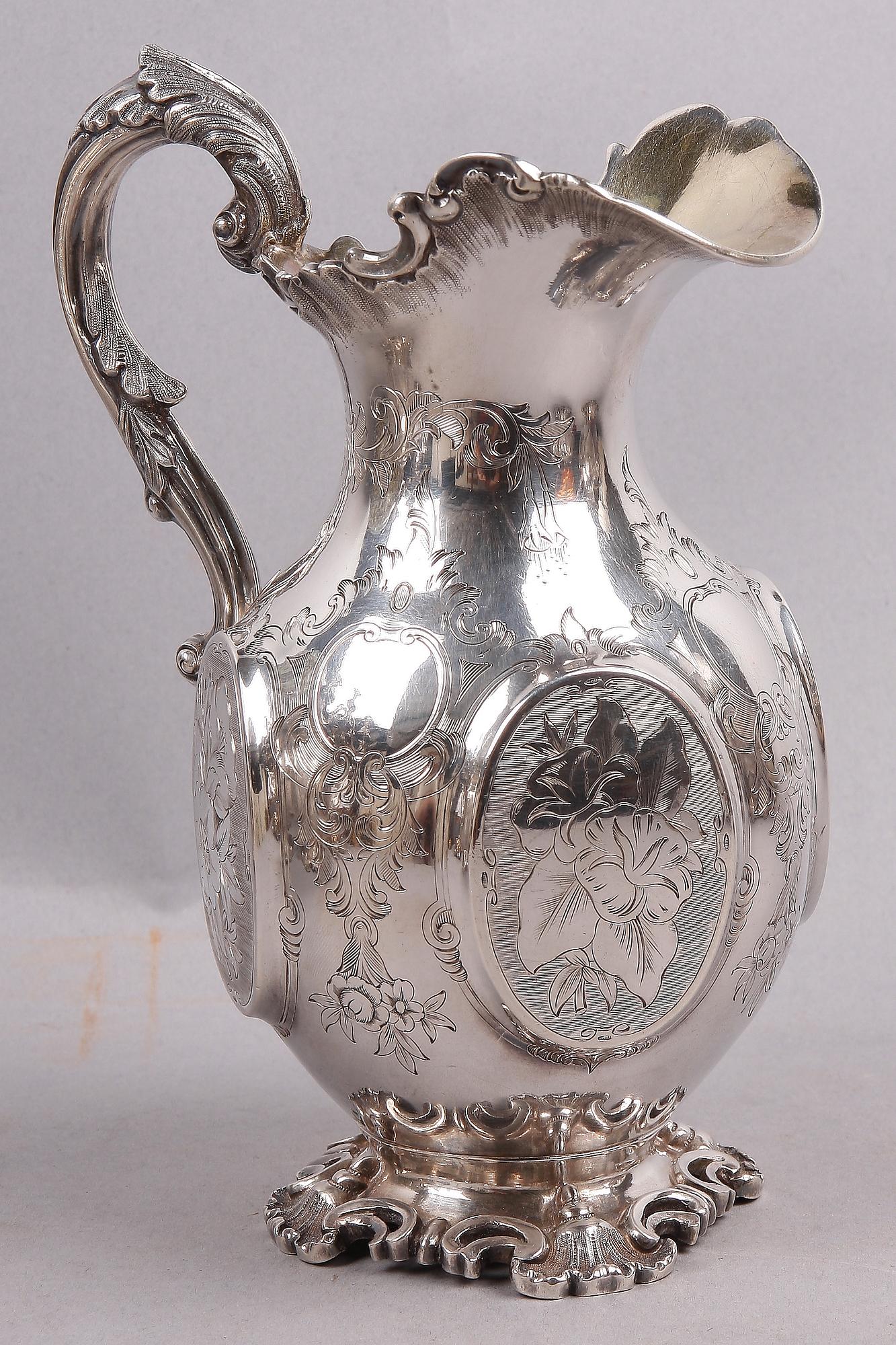 KAFFE- OCH TESERVIS, 4 delar, silver, nyrokoko, Gustaf Möllenborg, 1857.