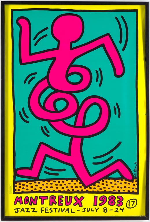 KEITH HARING, efter, affisch, MONTREUX 1983 Jazz Festival, signerad i trycket.