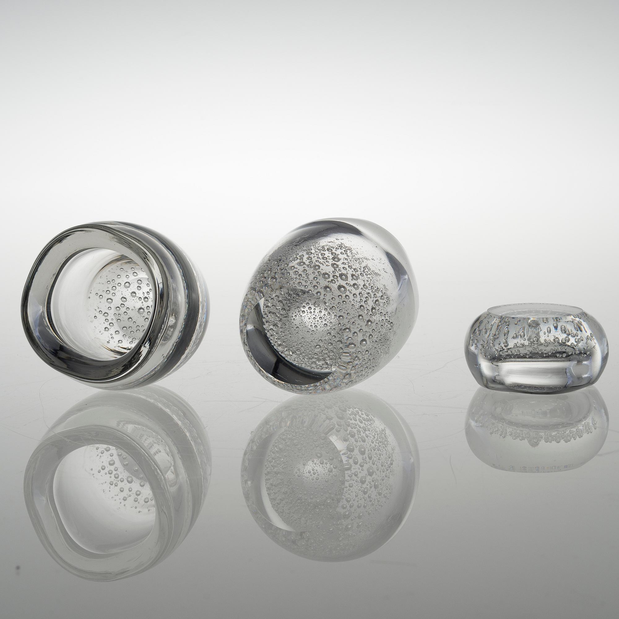 KAJ FRANCK, BOWLS, 3 pcs, glass, signed K. Franck Iittala.
