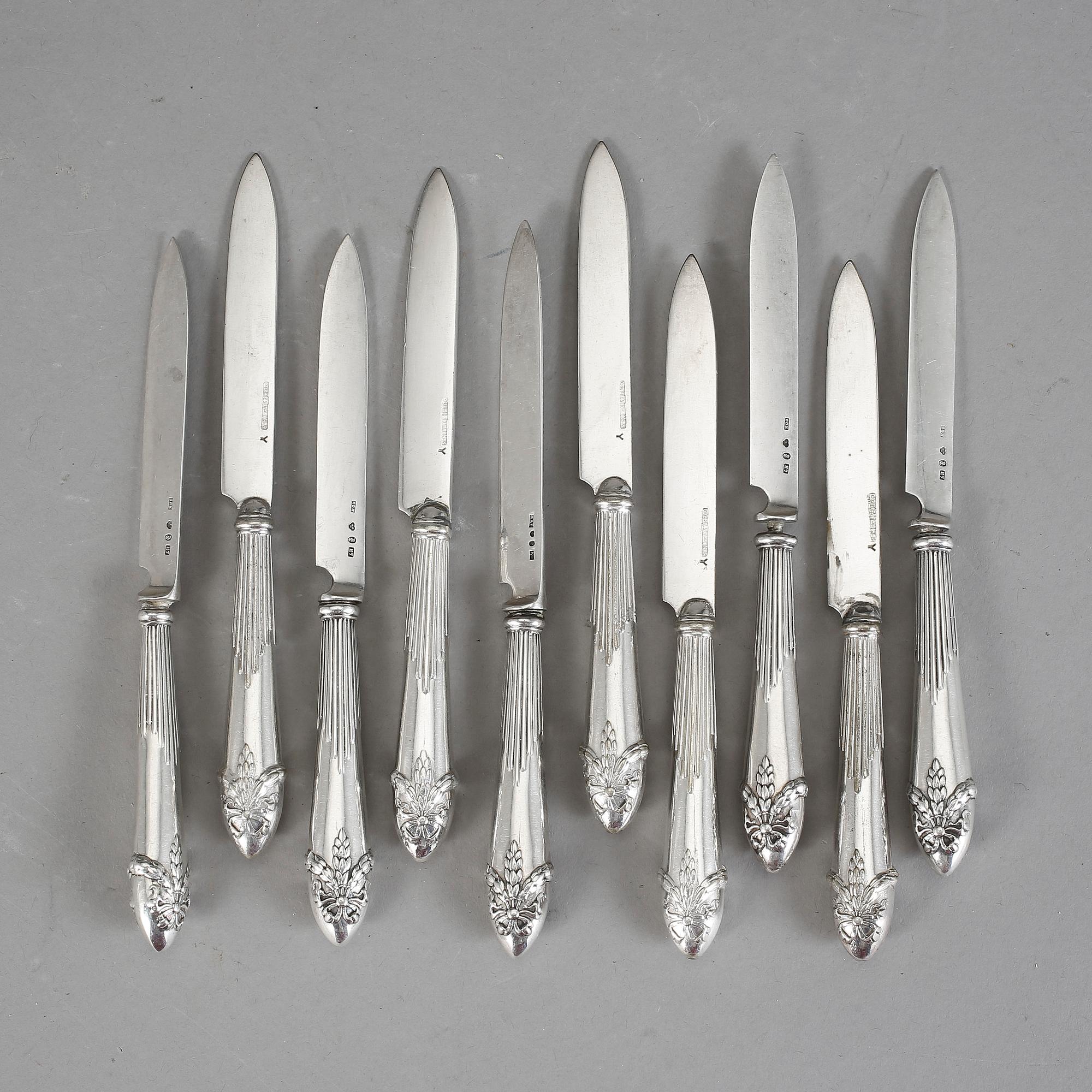 KNIVAR, silver, 12+5 st, "Empire", CG Hallberg, Stockholm, 1910.