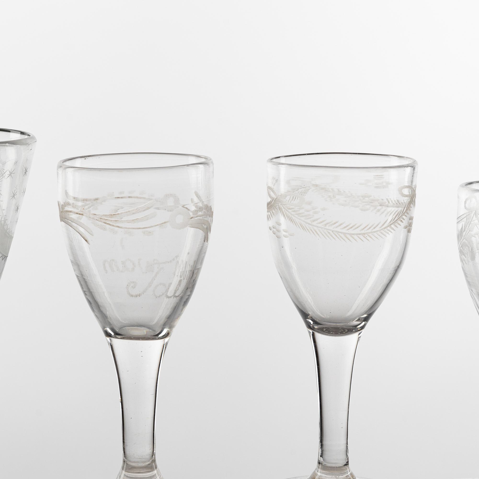 A set of six glasses, 18th and 19th Century.