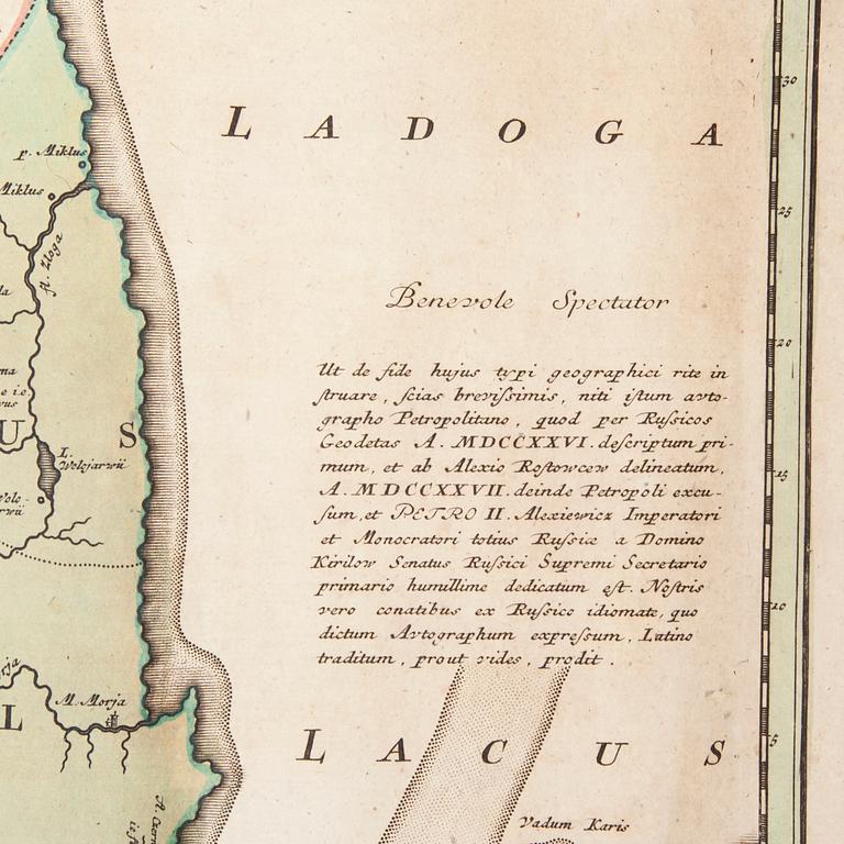 KARTA, "Sinus Finnicus", Finska viken och S:t Petersburg, Homann Heirs, Nuremberg, 1734.