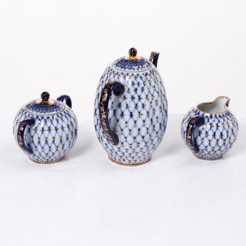 Kaffeservis, 16 delar, porslin, "Cobalt Net", Lomonosov, Sovietunionen.