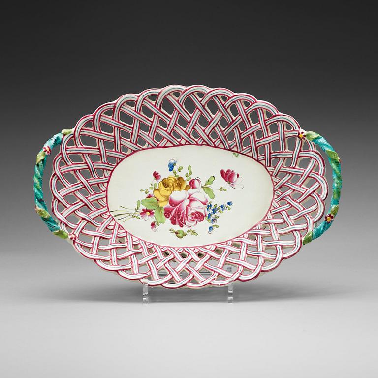 A German faience basket, 1770's, presumably Kiel or Stockelsdorf.