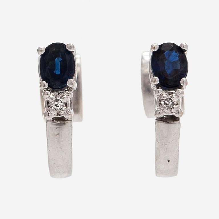 Earrings, faceted sapphires, small diamonds, 14K white gold.