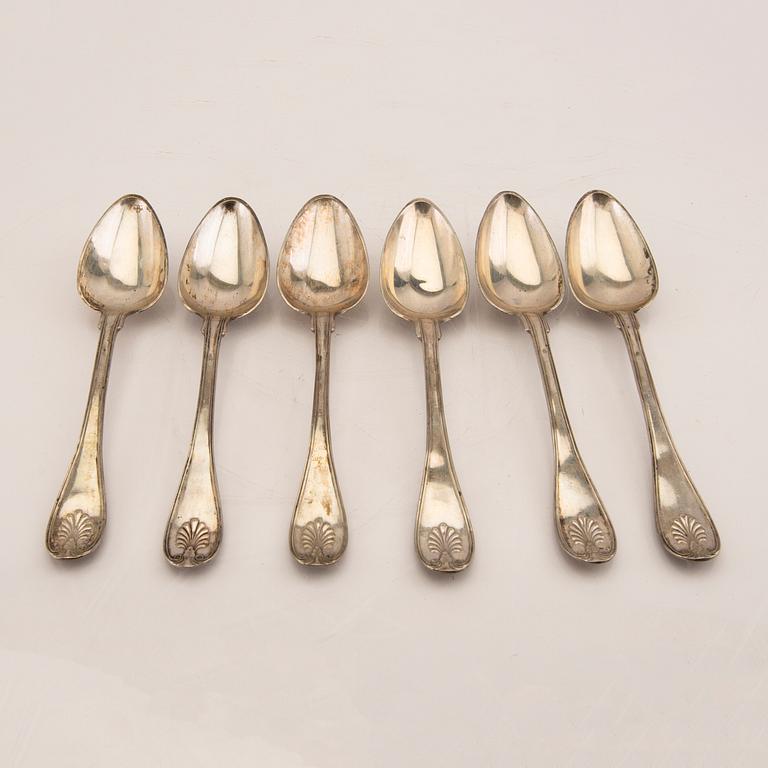 A 19th century set of 6 sivler spoons mark of HG Vogt Kristianstad 1838, weight 425 grams.