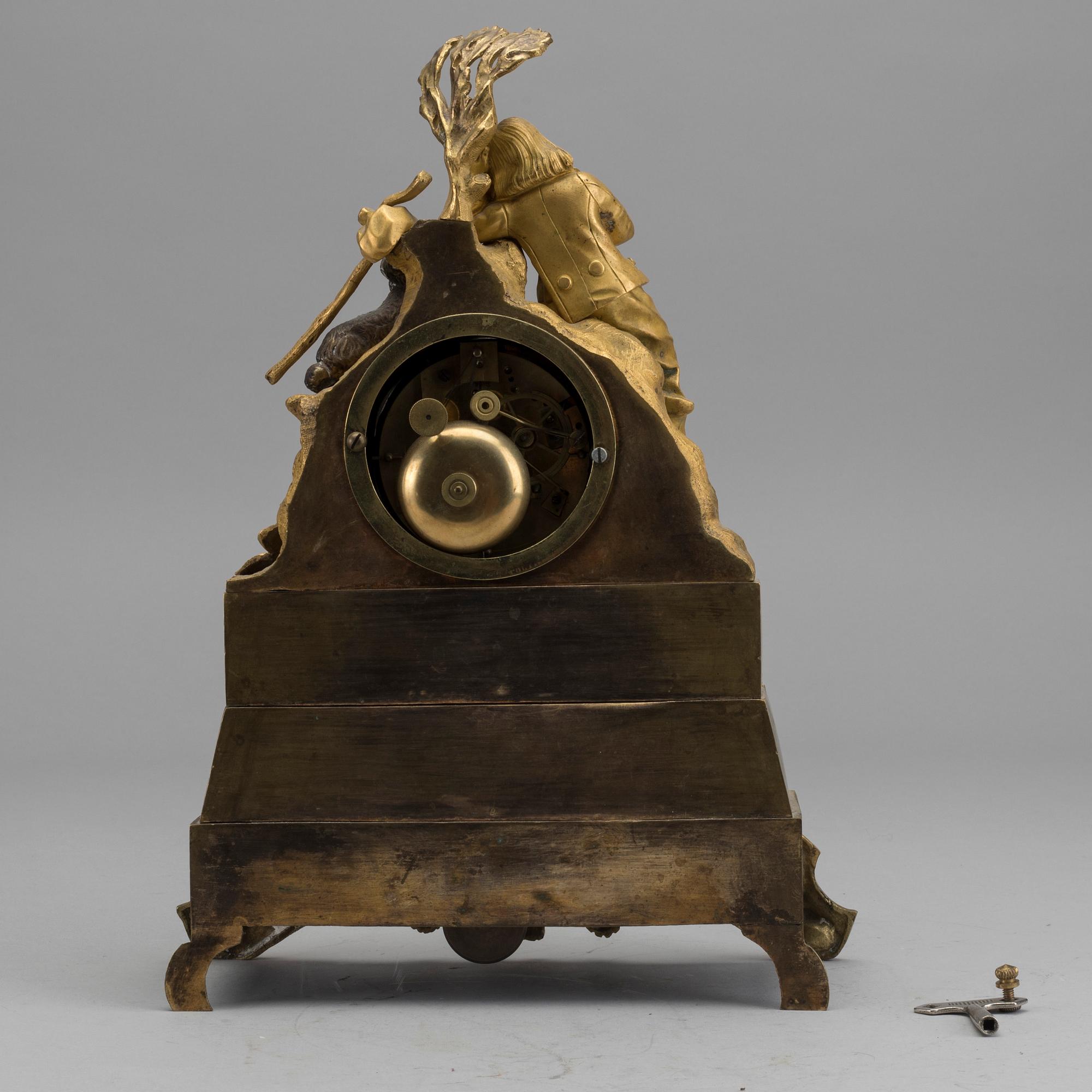 A EMPIRE GILT-BRONZE MANTEL CLOCK.