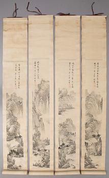 KAKEMONO, 4 st, träsnitt, 1900-tal.